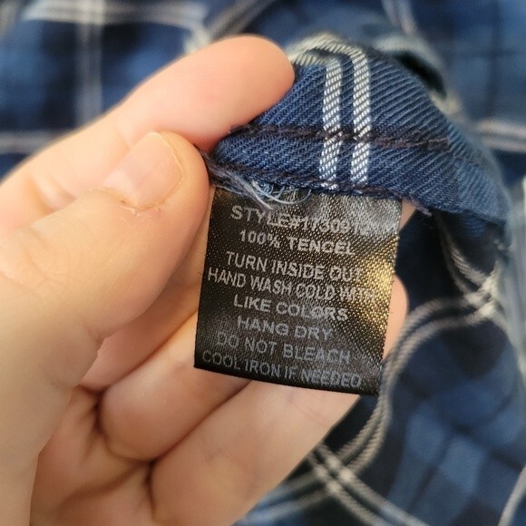 Current Air Blue Plaid Blouse Flare Sleeve Tencel Lyocell Size Small - Picture 5 of 5